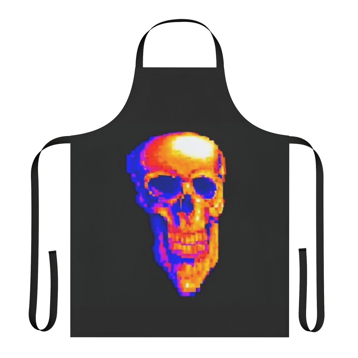 Mde-inspired pixel art apron with rainbow and skull design