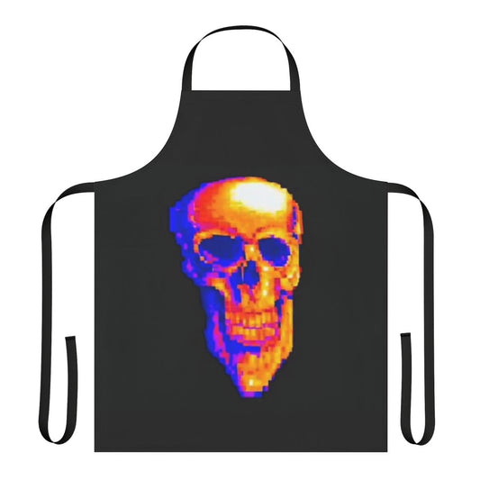 Mde-inspired pixel art apron with rainbow and skull design