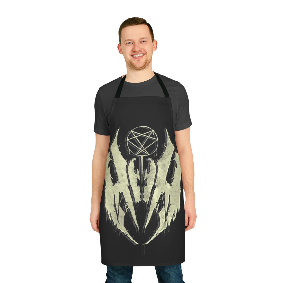 Anomy Istranj metal logo apron with hex symbol and biblical reference