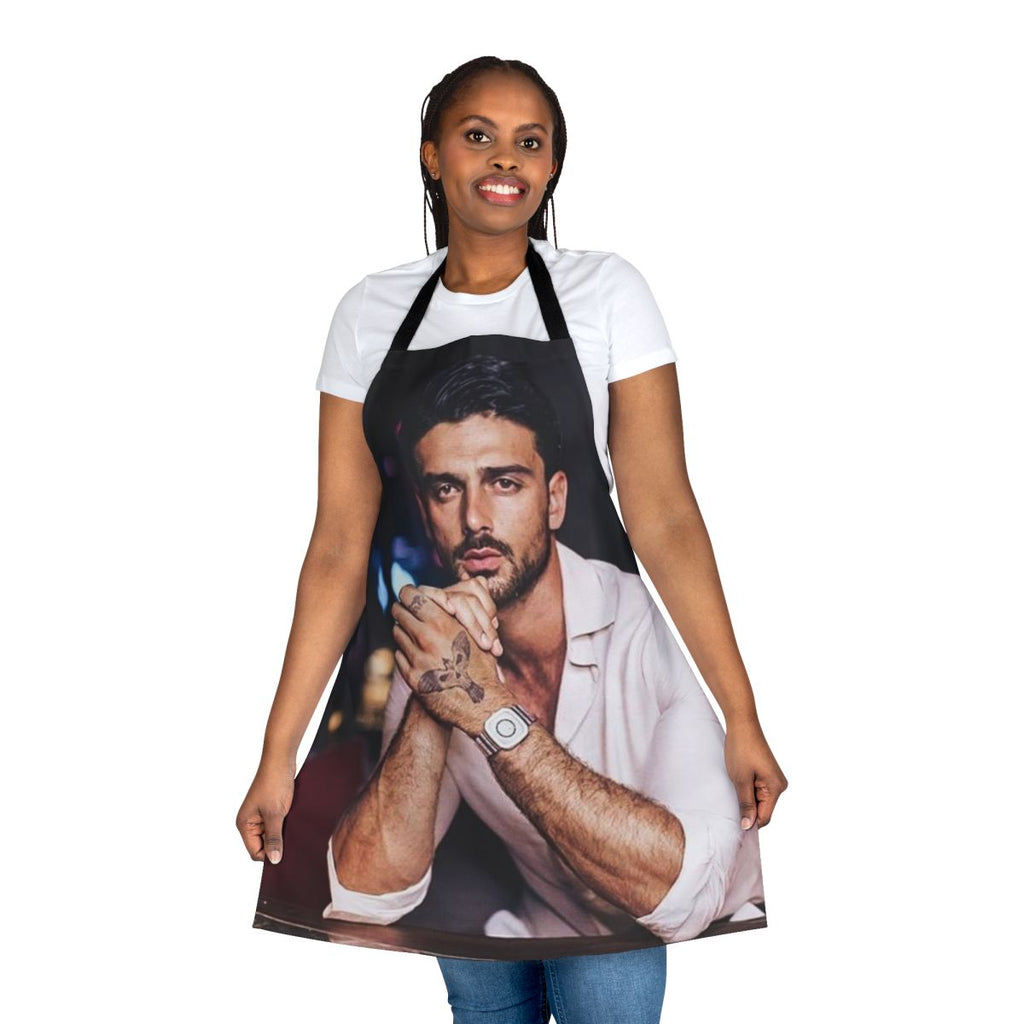 A high-quality apron featuring the image of actor Michele Morrone