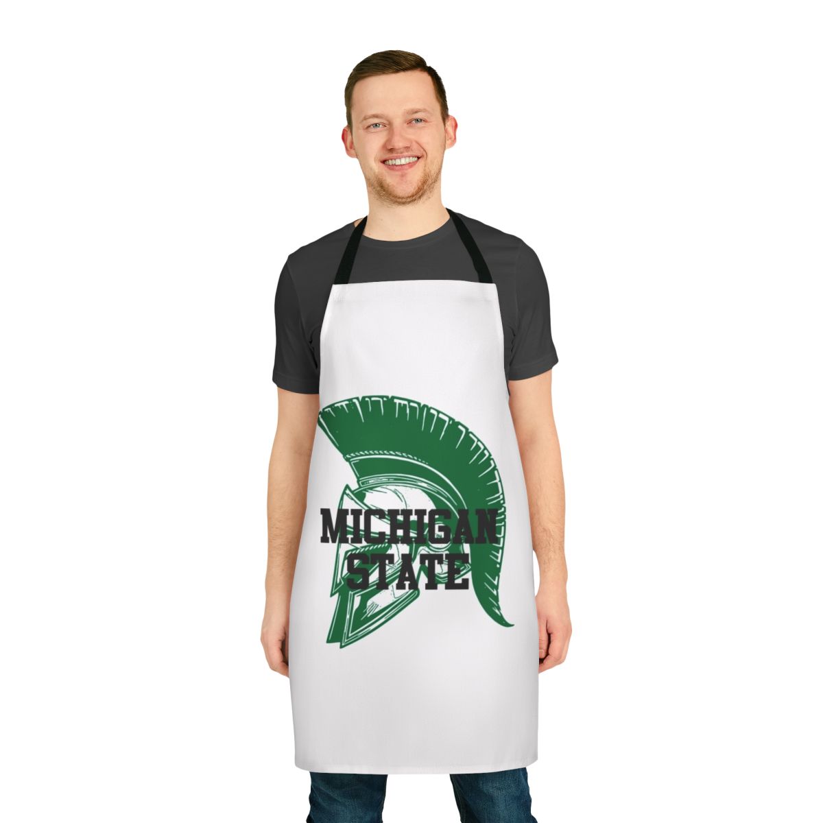 Michigan State-inspired apron with team colors and logo