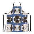 Mid-century modern atomic rings pattern printed on a high-quality beige apron.