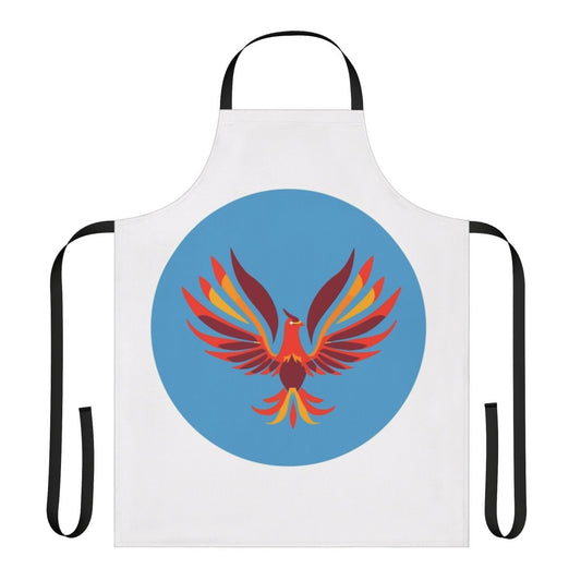 Vibrant mid century modern apron featuring a phoenix and other legendary desert animals