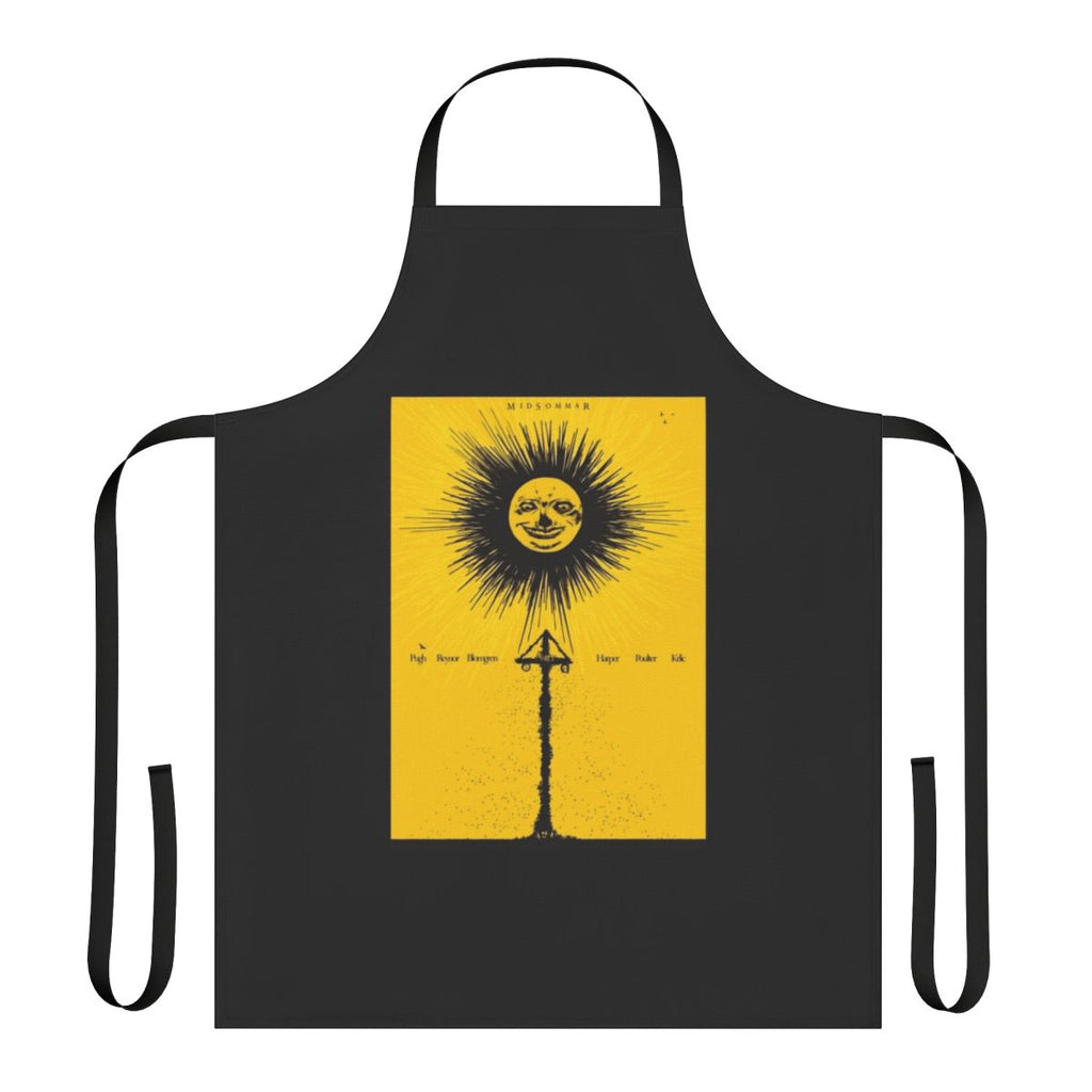Midsommar-themed apron featuring floral designs and horror movie elements