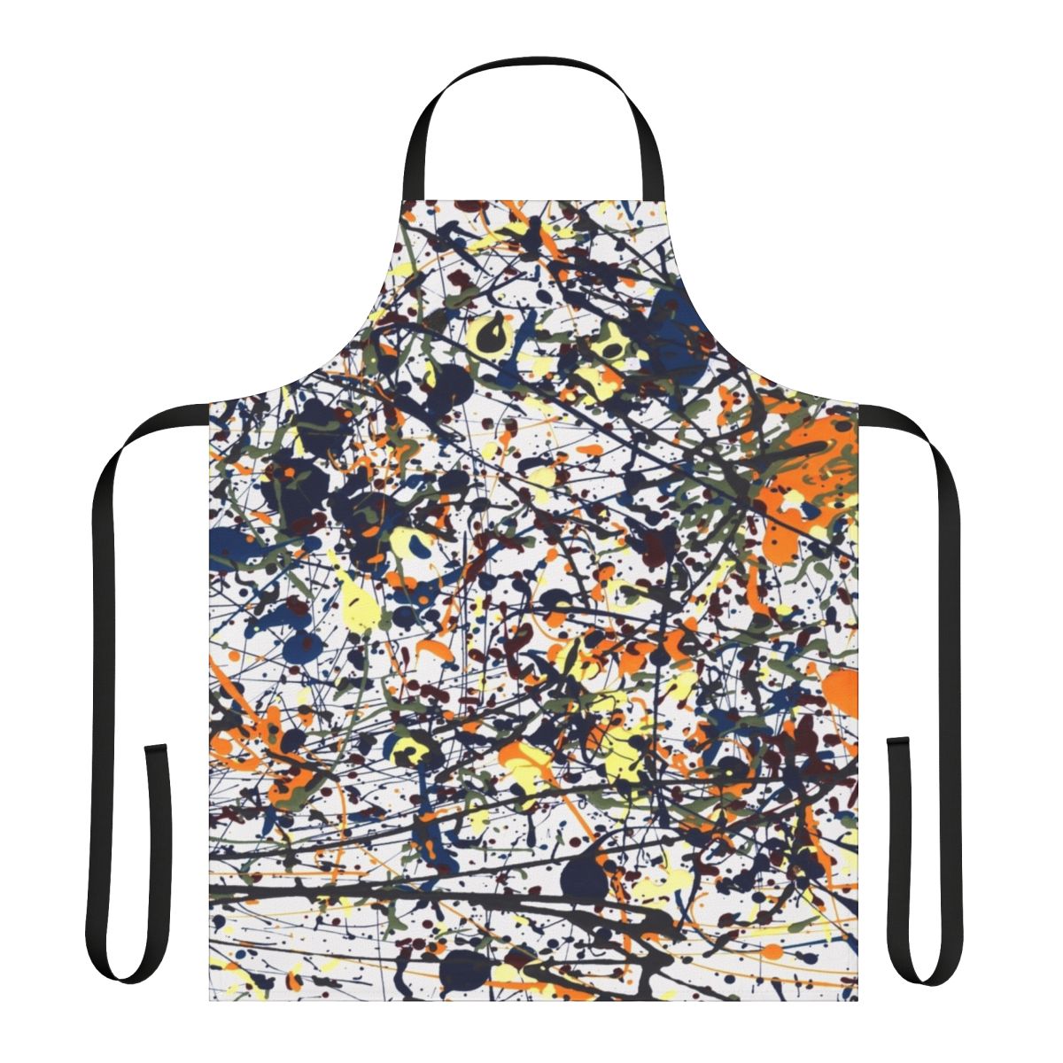 Colorful splatter-style apron inspired by the artwork of Jackson Pollock
