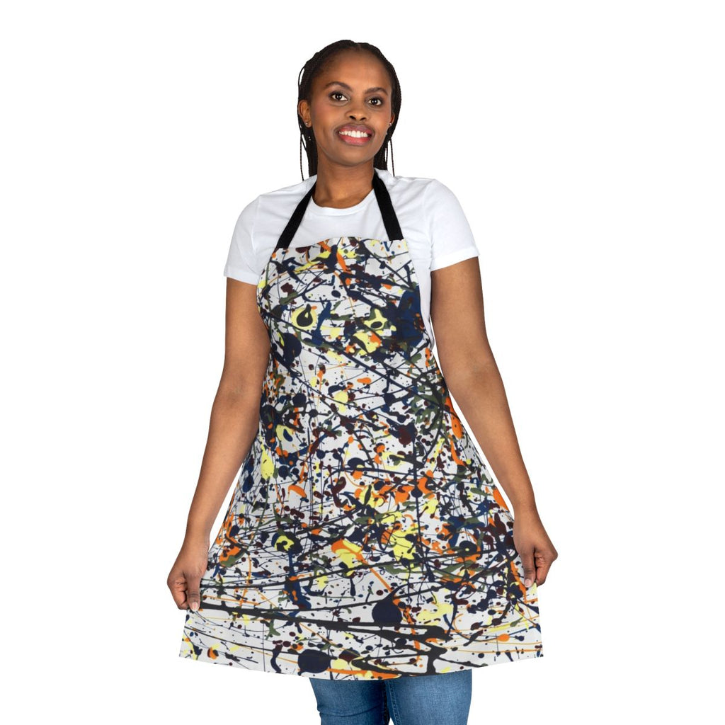 Colorful splatter-style apron inspired by the artwork of Jackson Pollock