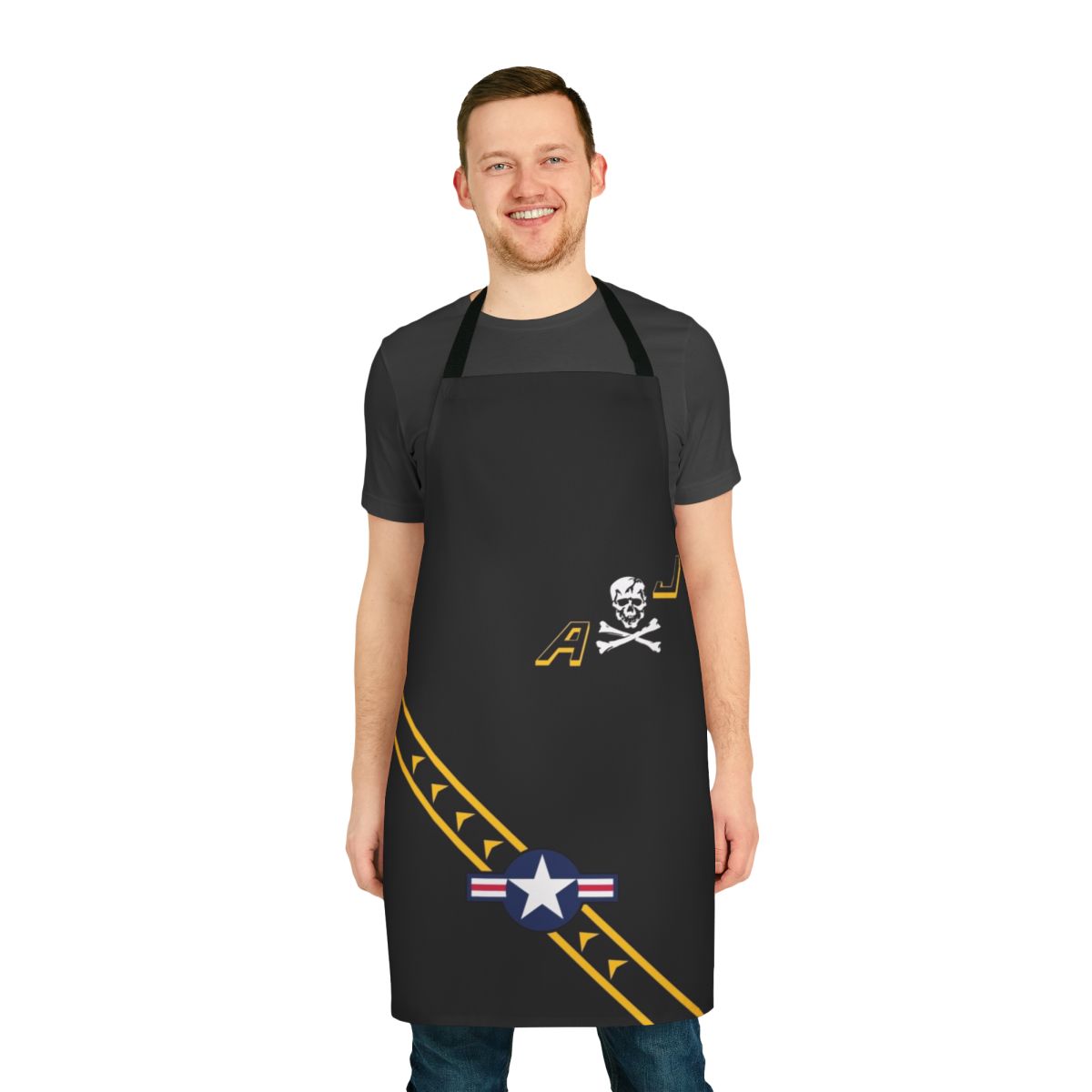 Jolly Rogers Apron with Fighter Jet, Skull, and Crossbones Insignia