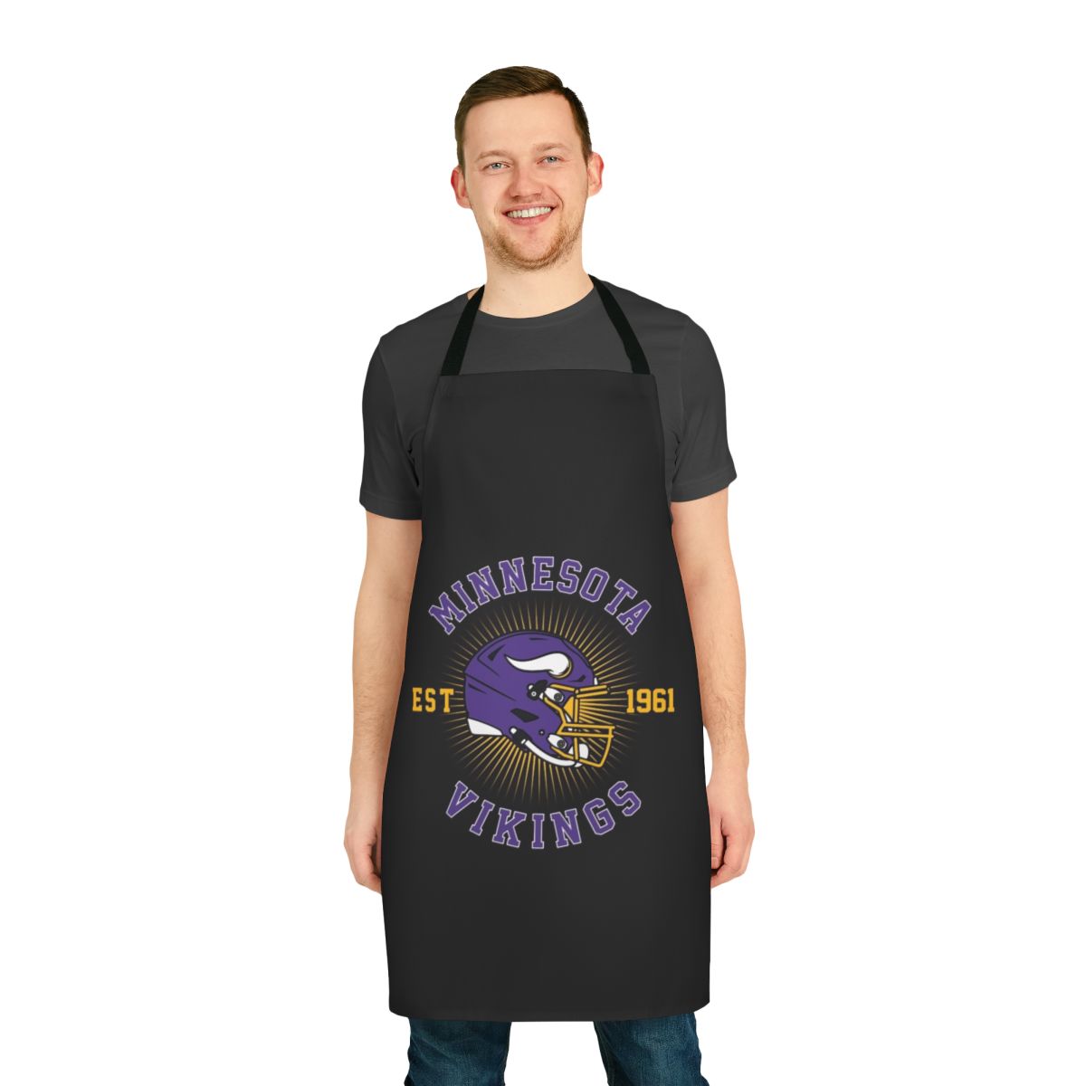 Minnesota Vikings-inspired apron with team colors and logo