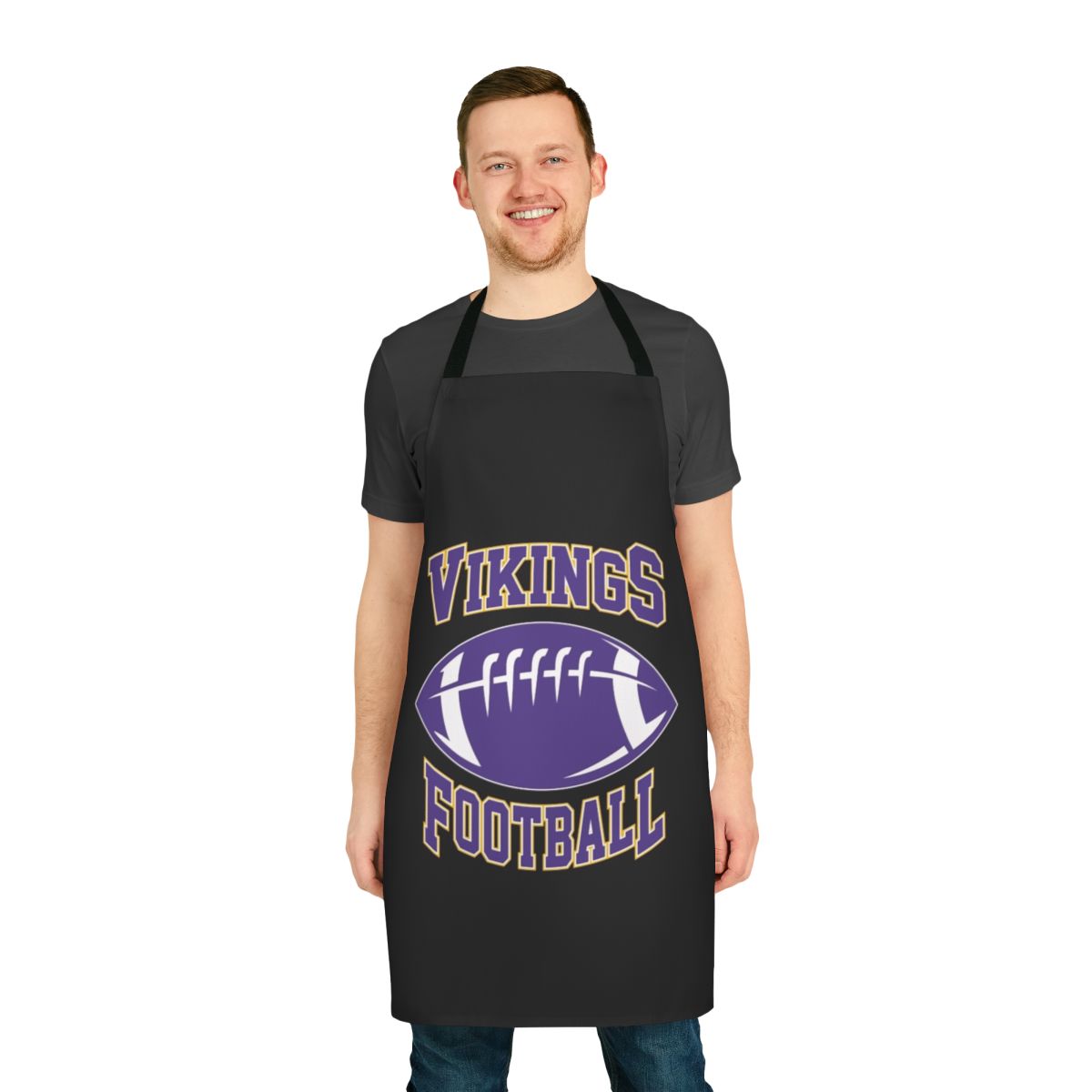 Minnesota Vikings-themed apron with football and team logos