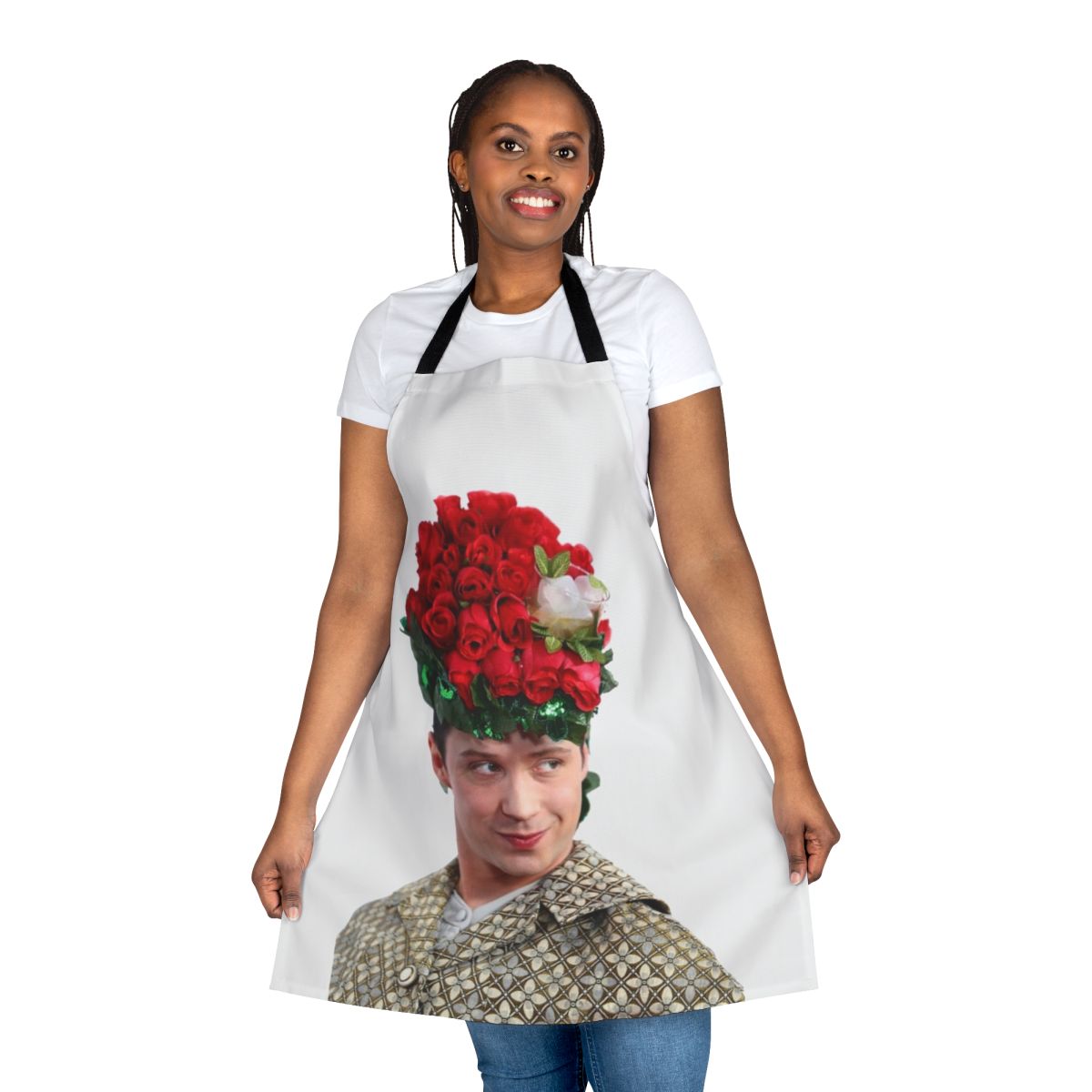 A colorful apron featuring a mint julep-style hat design, perfect for figure skating enthusiasts.