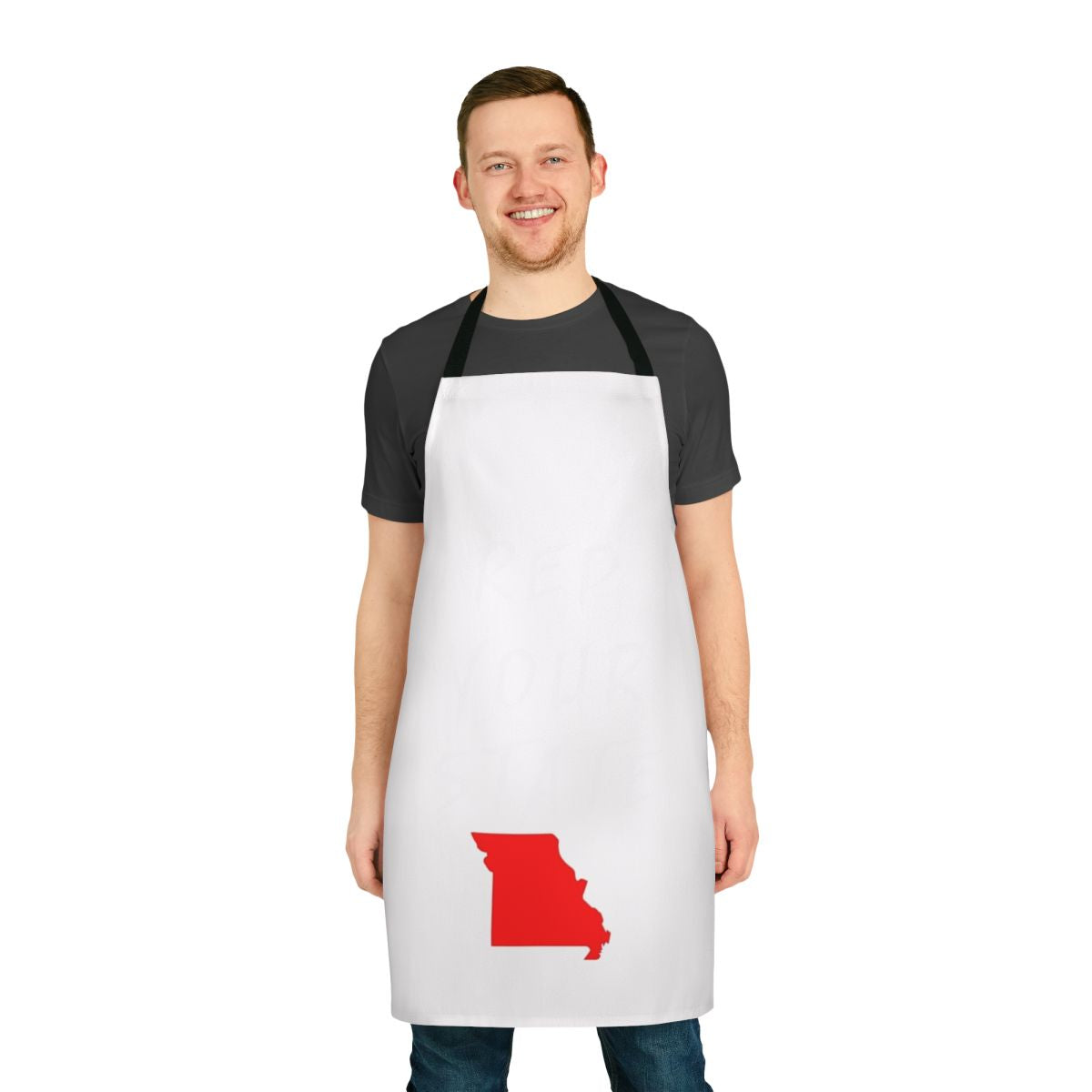 A durable, high-quality apron featuring the state of Missouri designed for cooking and baking enthusiasts.