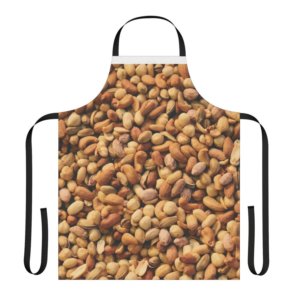 A high-quality apron featuring a colorful mix of roasted nuts including hazelnuts, pistachios, peanuts, and almonds.
