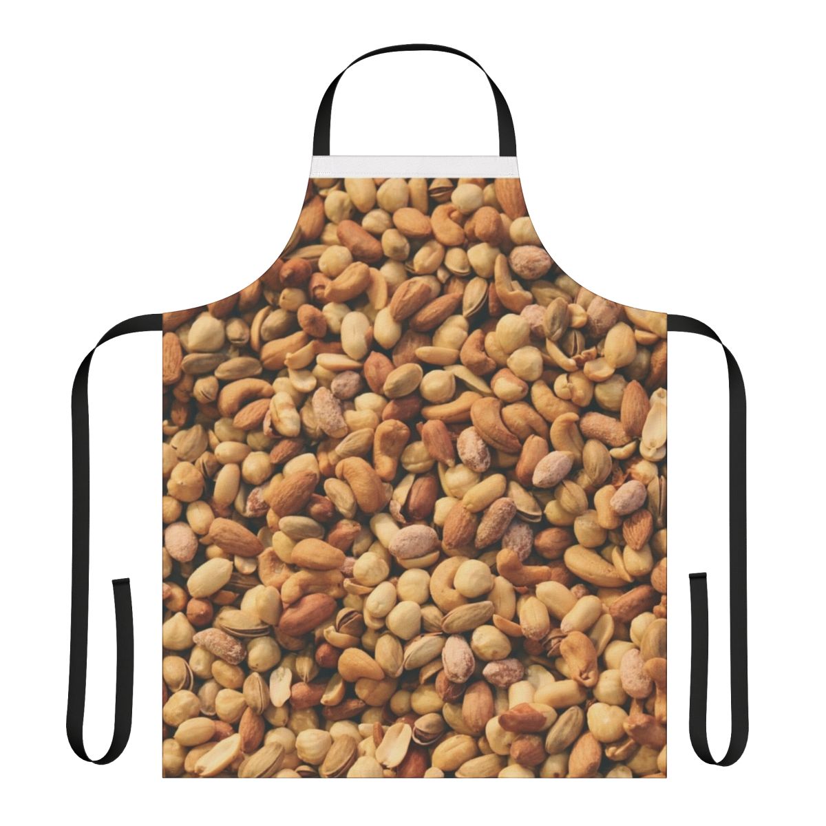 A high-quality apron featuring a colorful mix of roasted nuts including hazelnuts, pistachios, peanuts, and almonds.