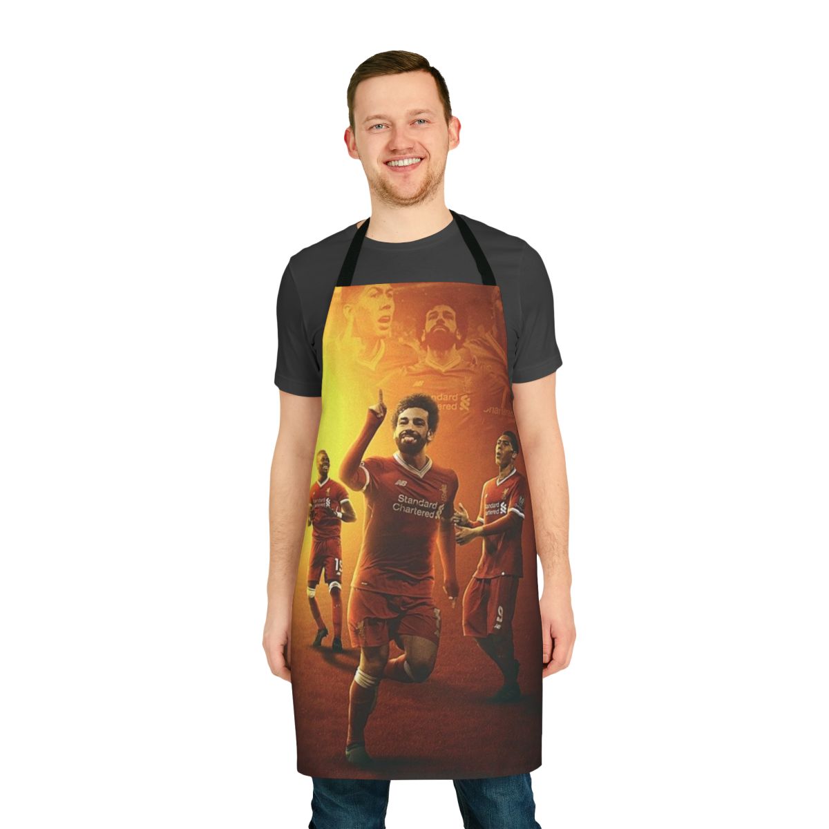 Illustrated apron featuring a portrait of Mohamed Salah, the famous Egyptian soccer player