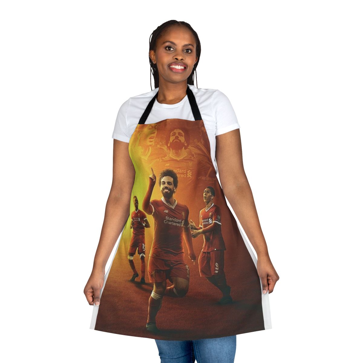 Illustrated apron featuring a portrait of Mohamed Salah, the famous Egyptian soccer player