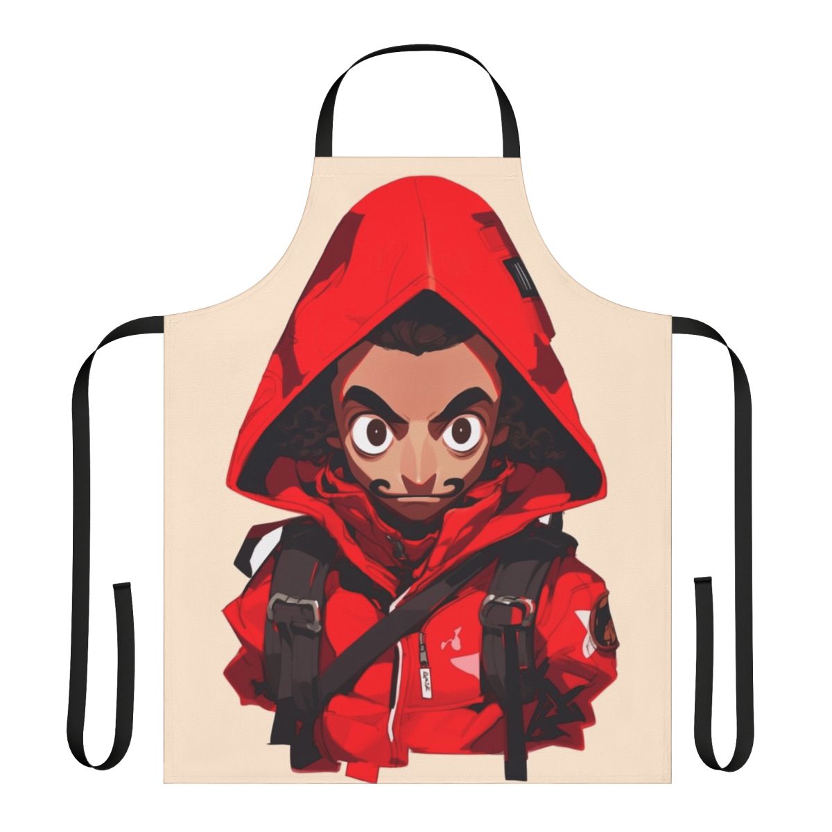 Stylish money heist inspired apron with cartoon doodle design