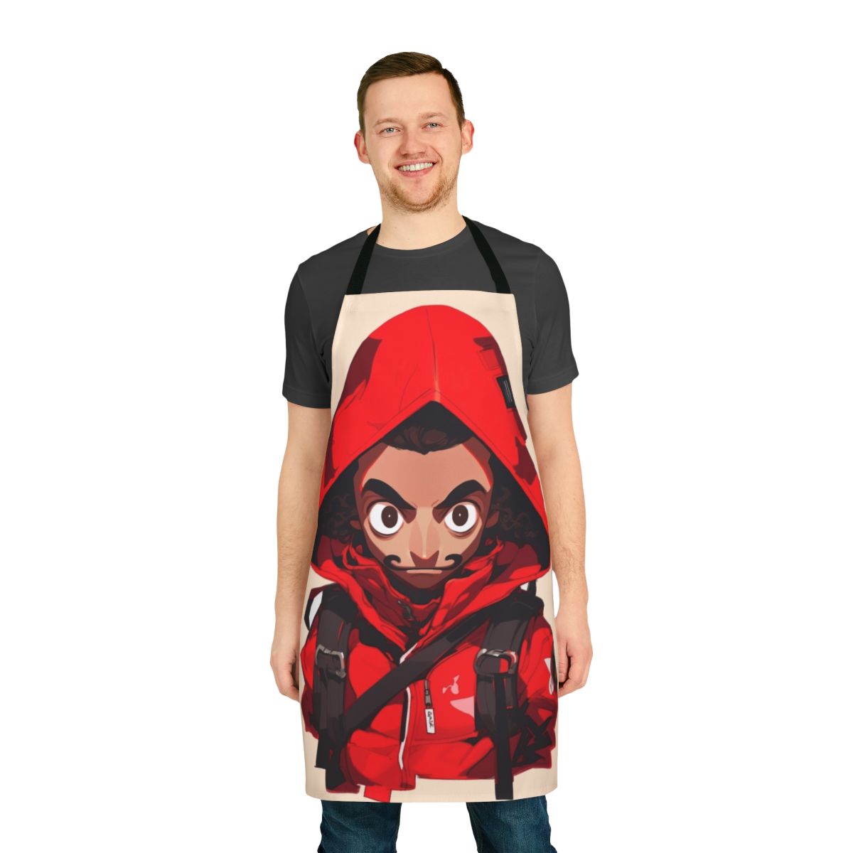 Stylish money heist inspired apron with cartoon doodle design