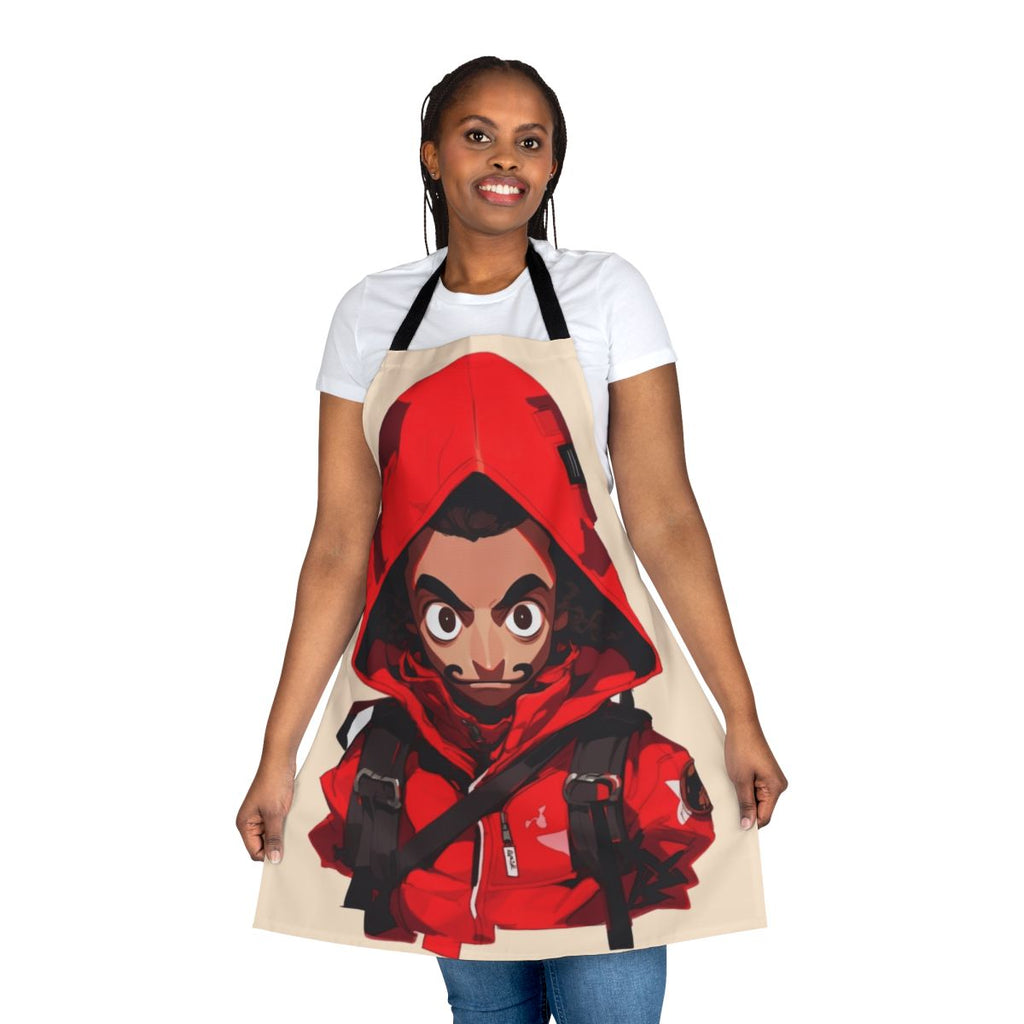 Stylish money heist inspired apron with cartoon doodle design