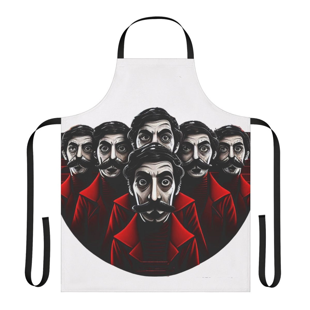 Money Heist themed apron with iconic characters and symbols