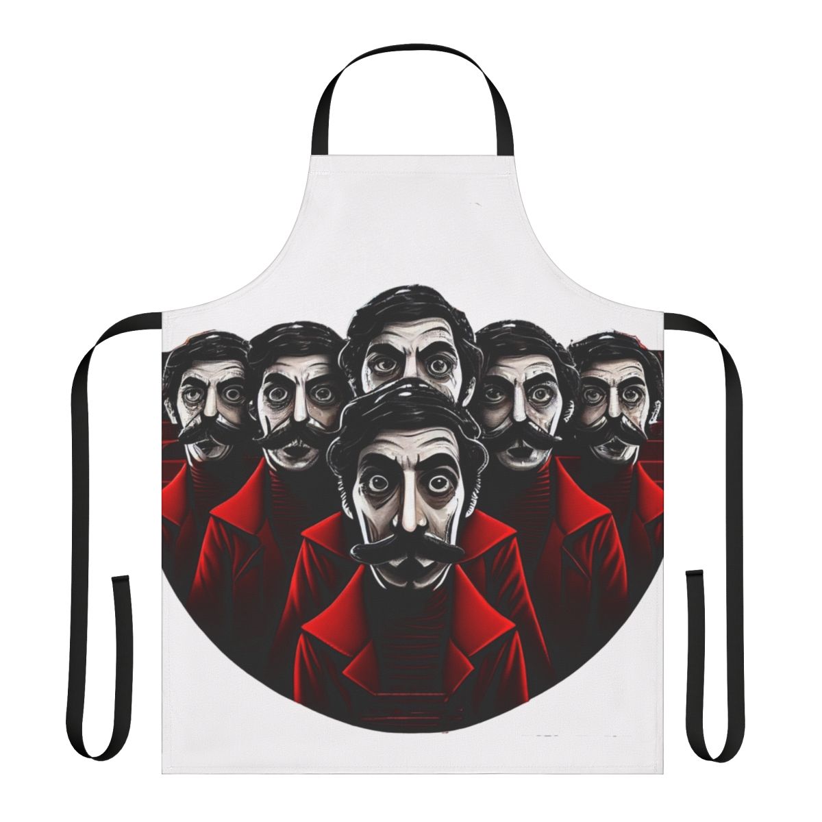 Money Heist themed apron with iconic characters and symbols