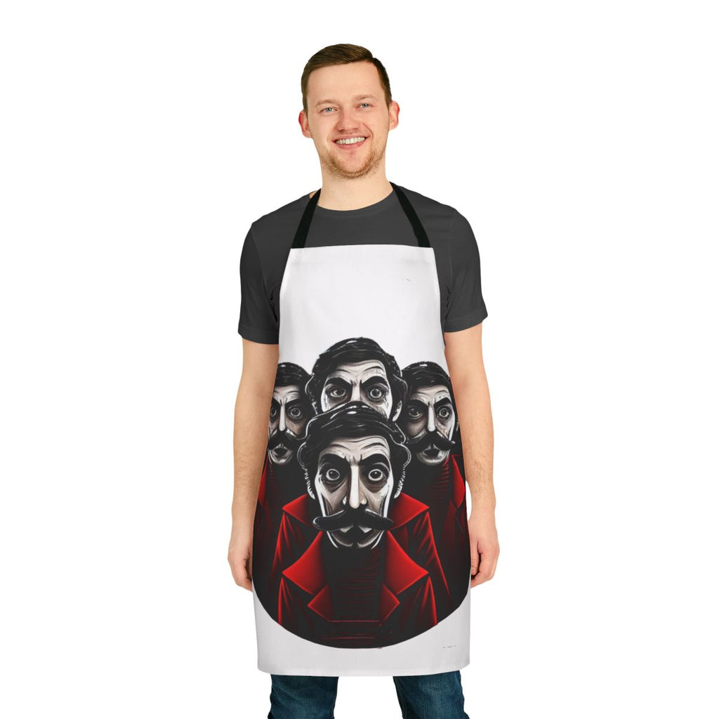 Money Heist themed apron with iconic characters and symbols