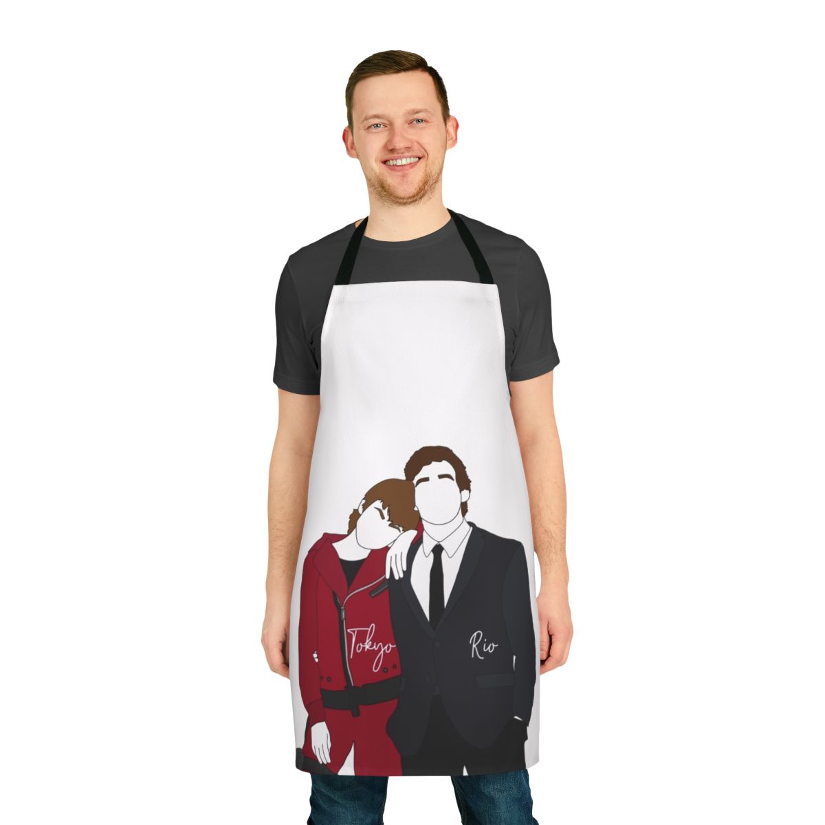 Apron featuring the characters Tokyo and Rio from the hit Netflix series "Money Heist" or "La Casa de Papel"