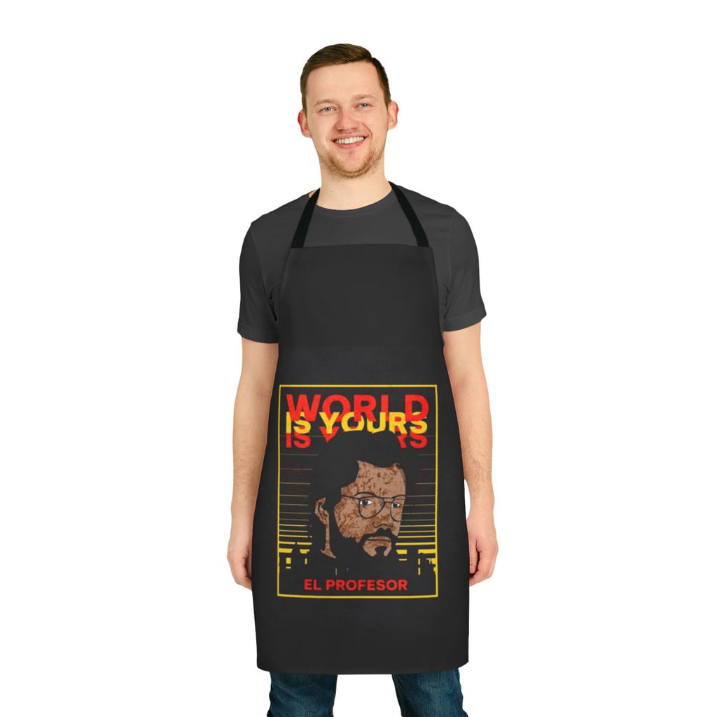 A stylish apron featuring the iconic "Money Heist" (La Casa de Papel) design, perfect for fans of the popular Netflix series.