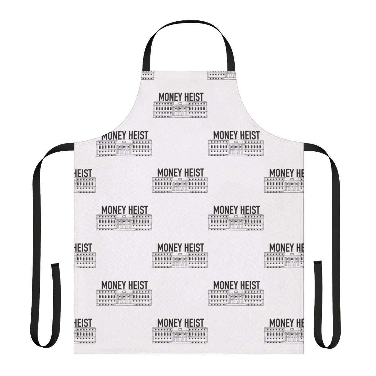 Vibrant apron featuring iconic Money Heist/La Casa de Papel elements