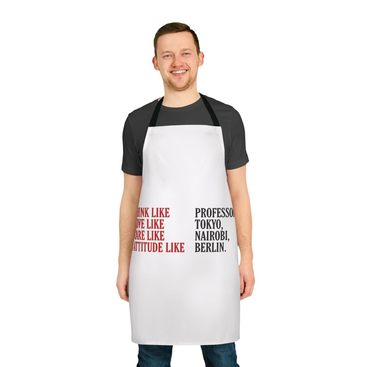 A high-quality apron inspired by the popular Netflix series Money Heist (La Casa de Papel)