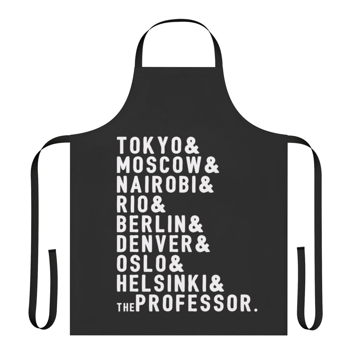 Sleek and durable money heist-themed apron, featuring iconic characters and symbols from the hit Spanish crime drama series.