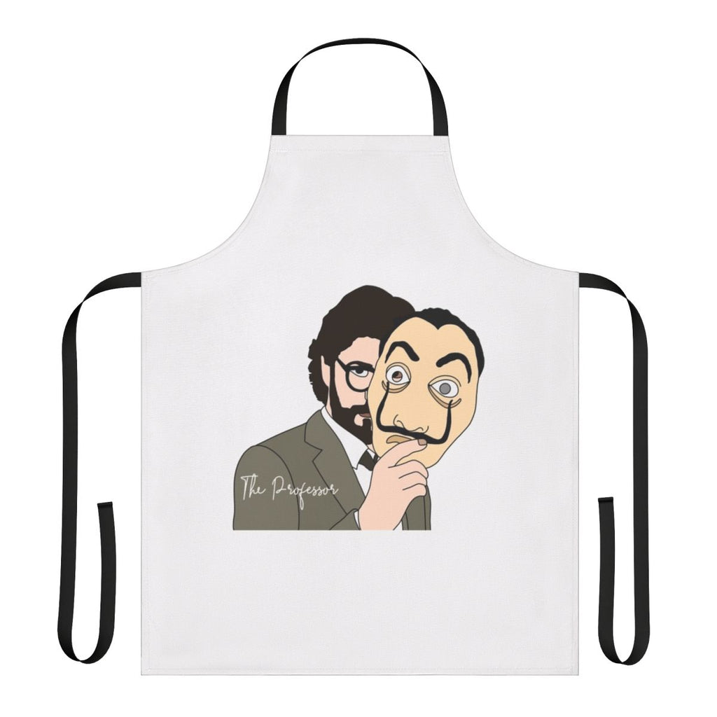 "Money Heist" inspired apron featuring the Professor character and mask design