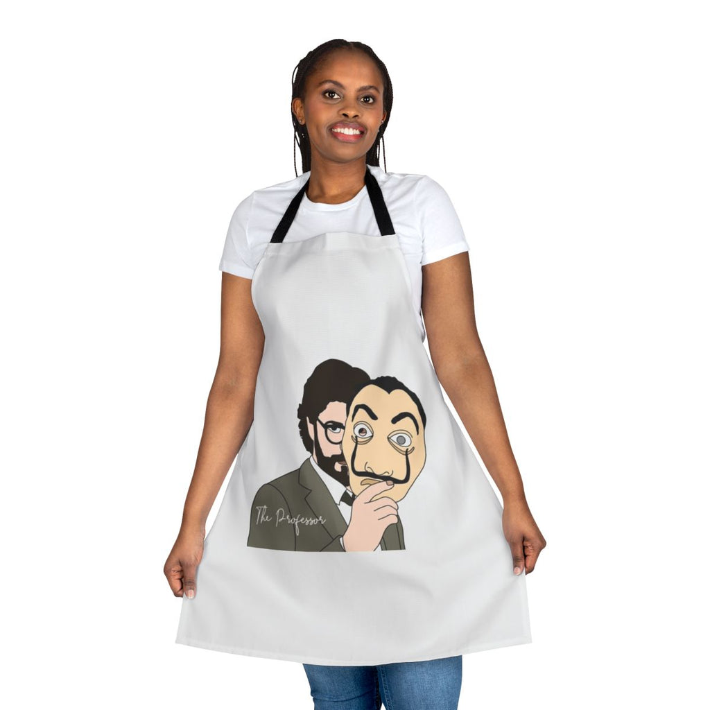 "Money Heist" inspired apron featuring the Professor character and mask design