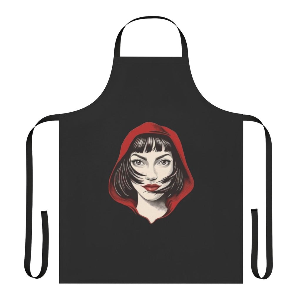 A red apron with a Tokyo-style design, inspired by the popular Netflix series "Money Heist" (La Casa de Papel).