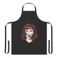 A red apron with a Tokyo-style design, inspired by the popular Netflix series "Money Heist" (La Casa de Papel).