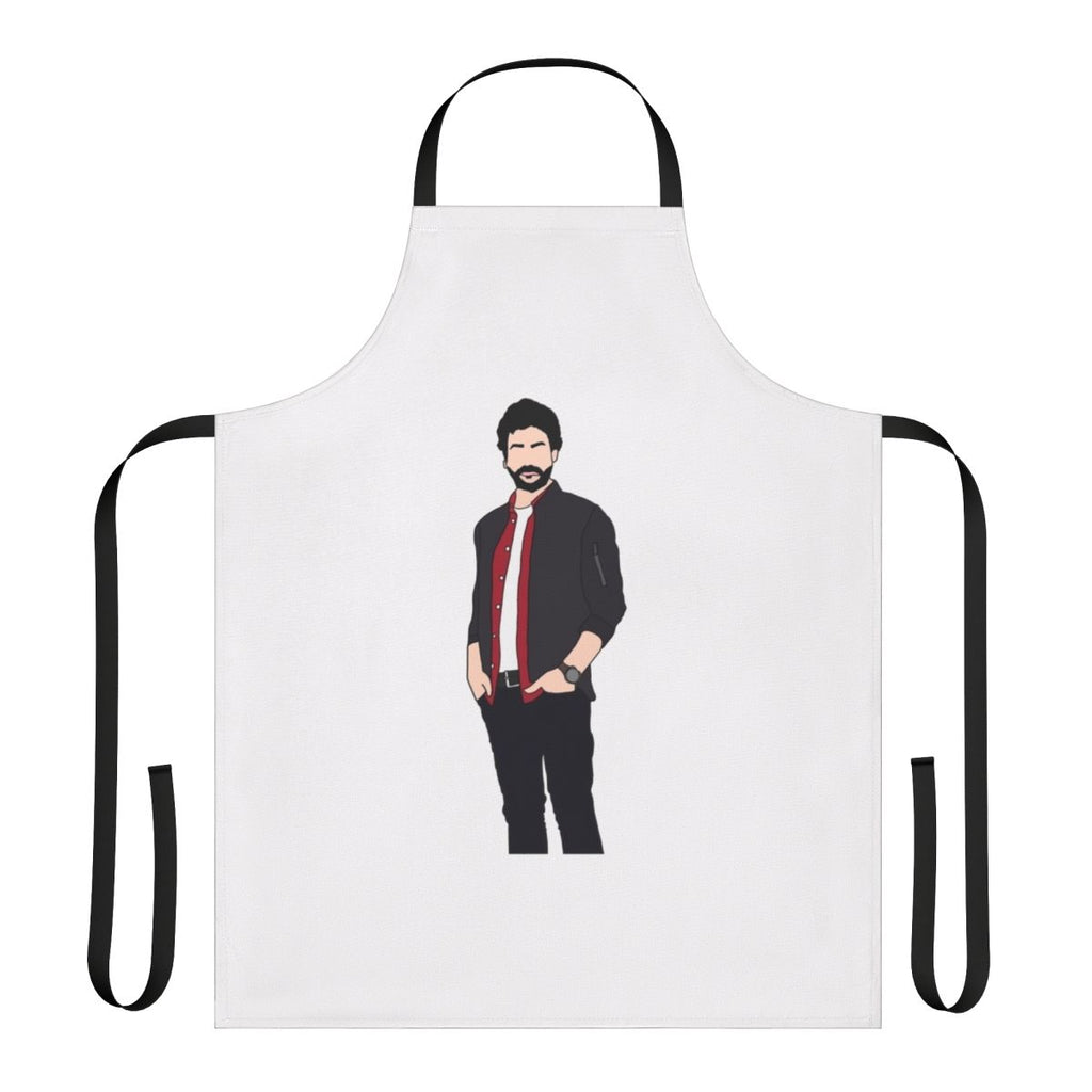Money Heist themed apron with the Professor and crew members