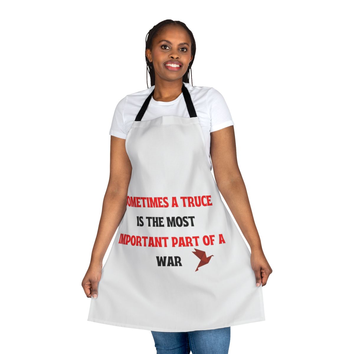 A stylish and playful apron featuring quotes and imagery from the popular Netflix series Money Heist (La Casa de Papel).