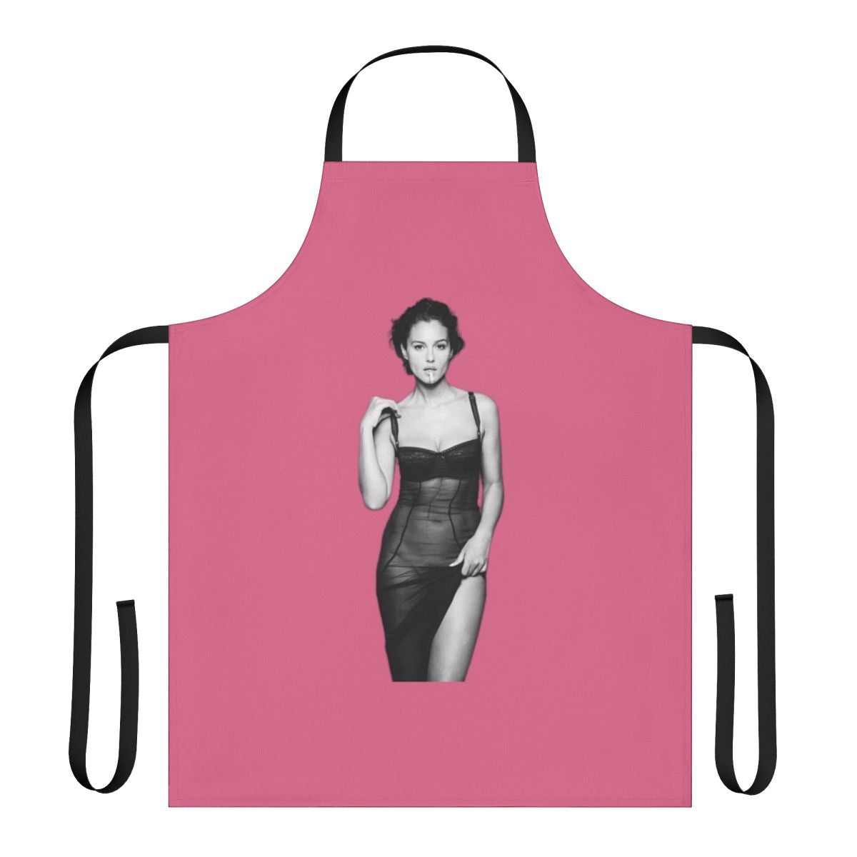 A high-quality apron featuring the iconic image of actress Monica Bellucci.