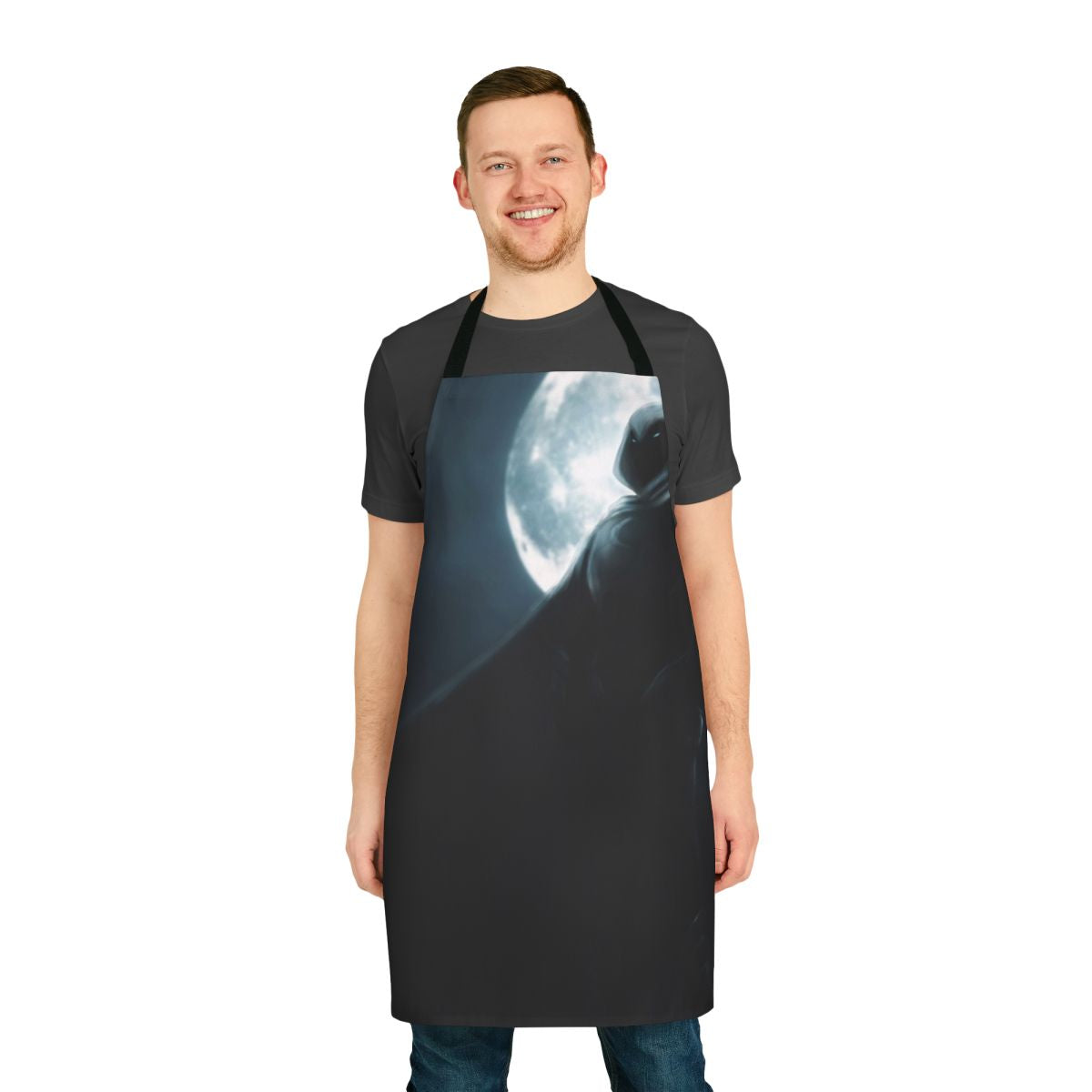 Moon Knight inspired superhero apron featuring the iconic character and Khonshu