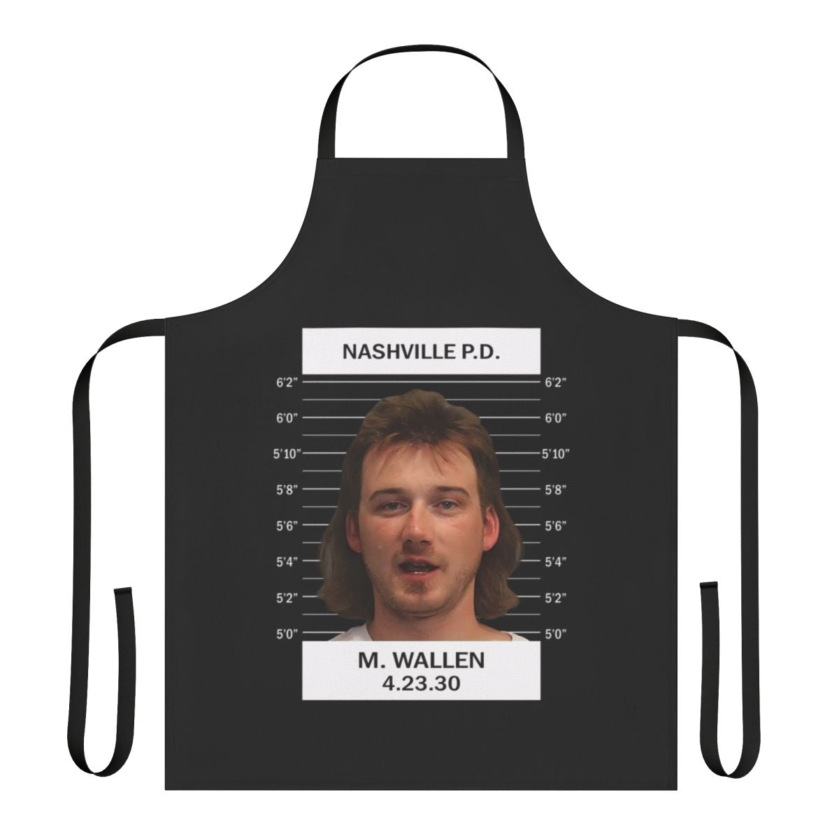 Morgan Wallen-inspired mugshot-style apron for fans of the One Night at a Time tour