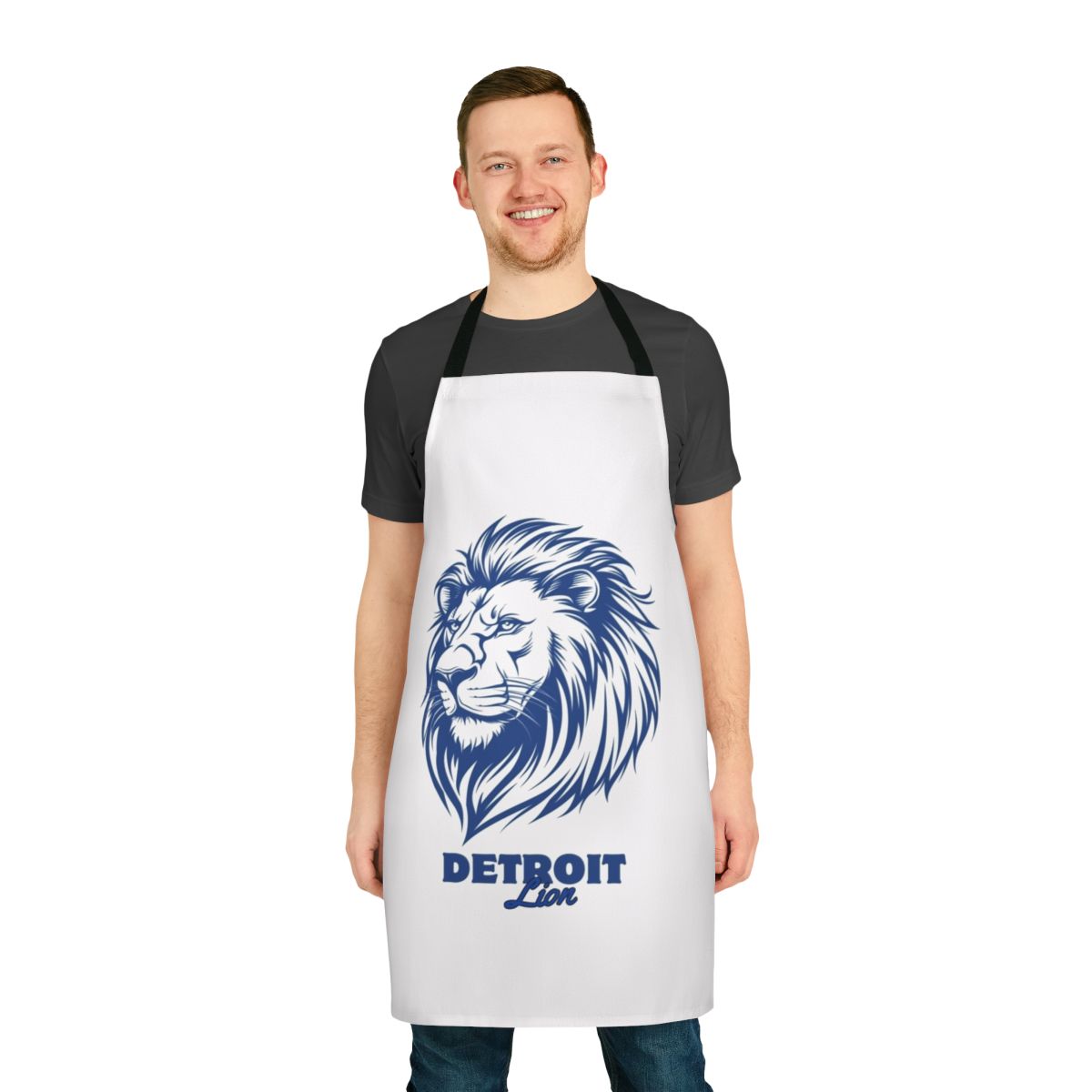 Apron featuring a lion head design and the text "Detroit Lions"