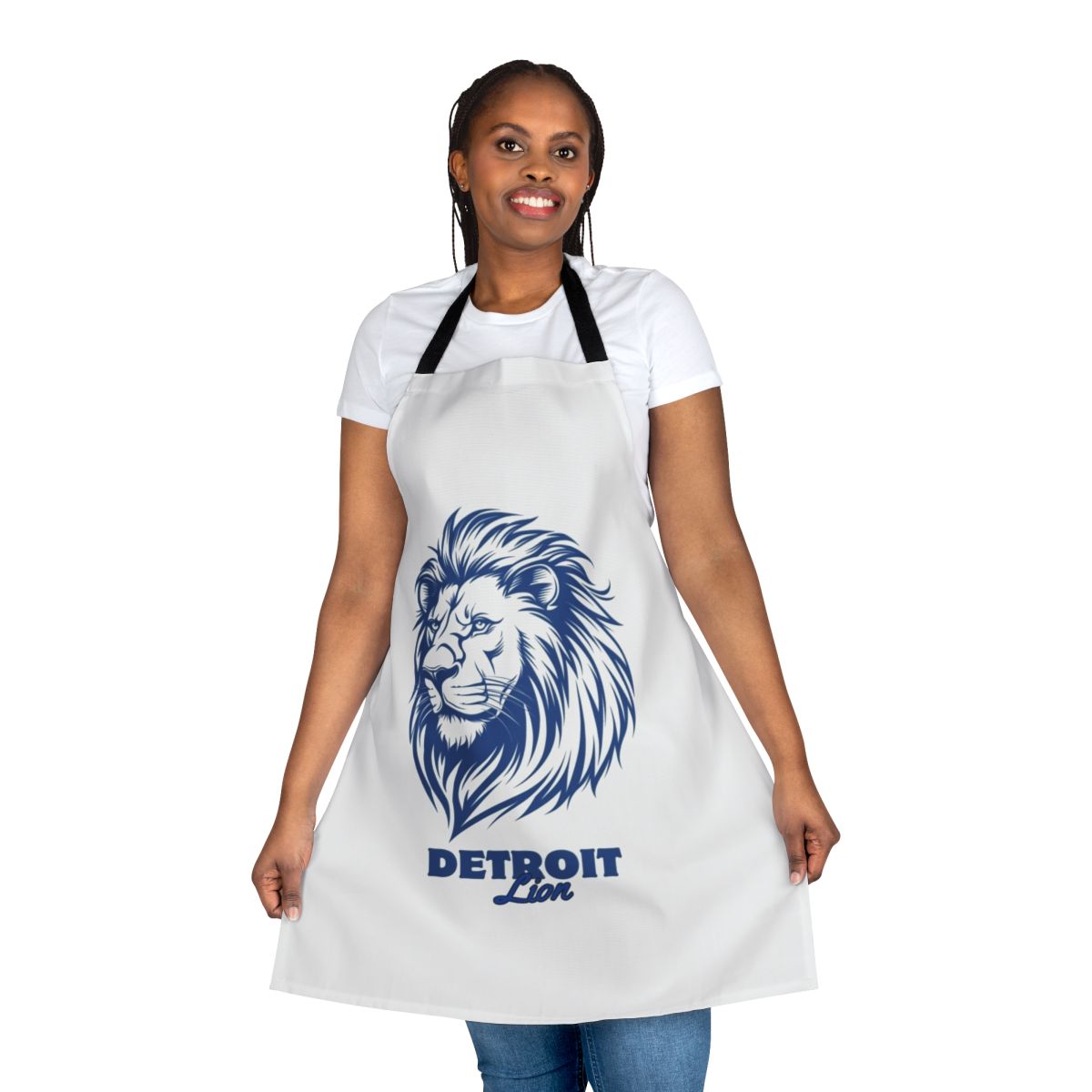 Apron featuring a lion head design and the text "Detroit Lions"