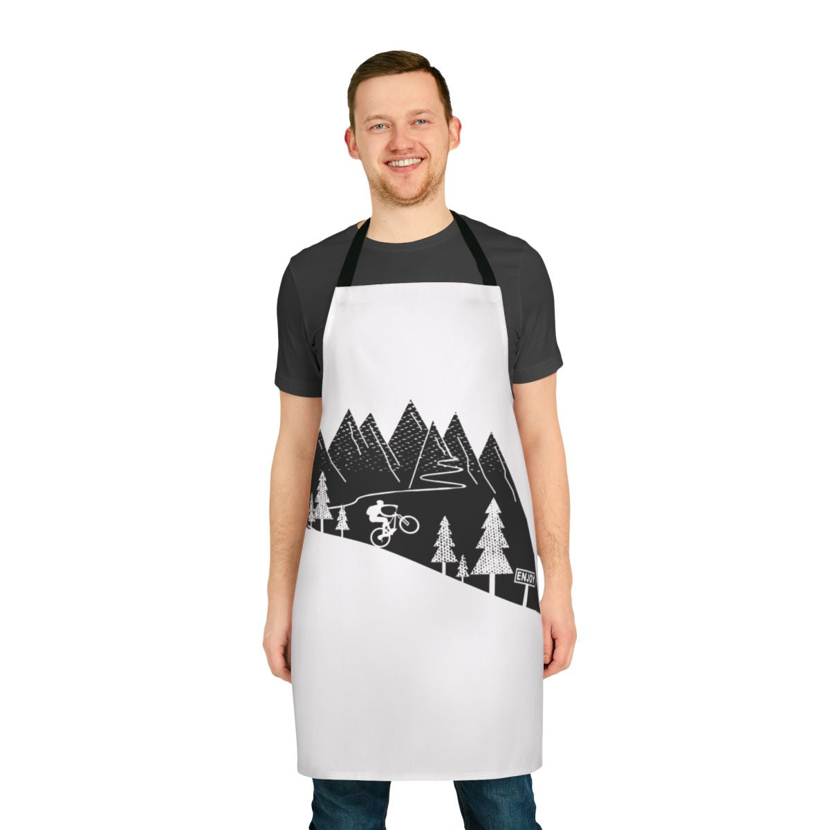 Mountain biker wearing a stylish cycling apron