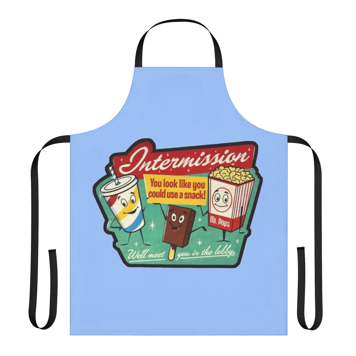 Stylish apron for movie lovers featuring a concession stand design