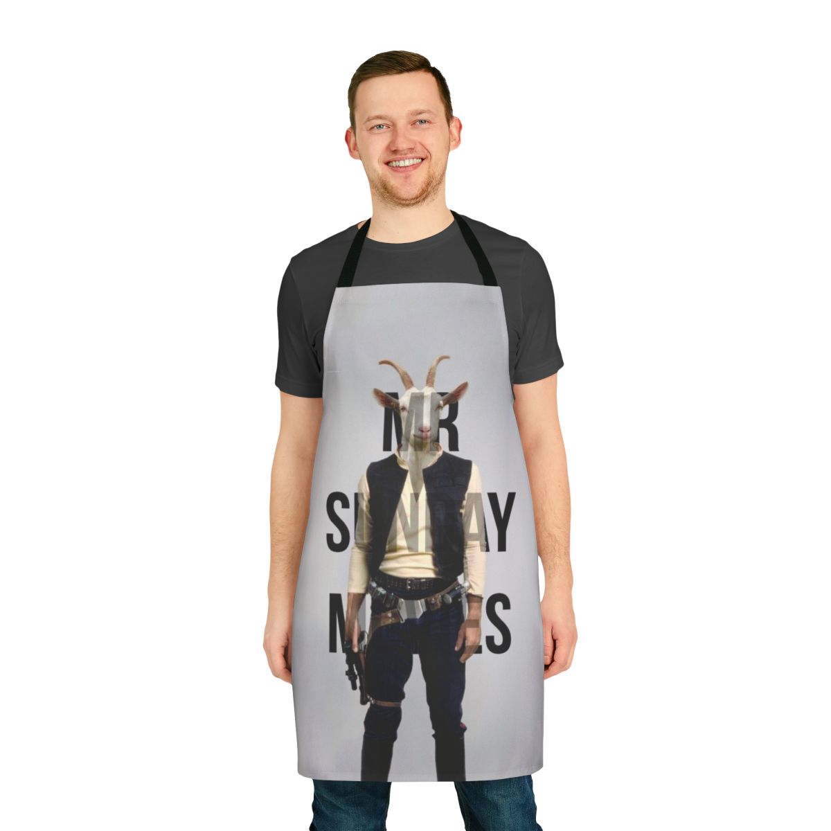 Vibrant yellow apron with "Mr. Sunday" text, perfect for cooking, baking, or as a movie-themed gift.