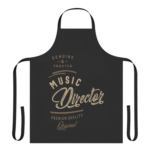 Musician wearing a stylish music director apron with a musical notes design.