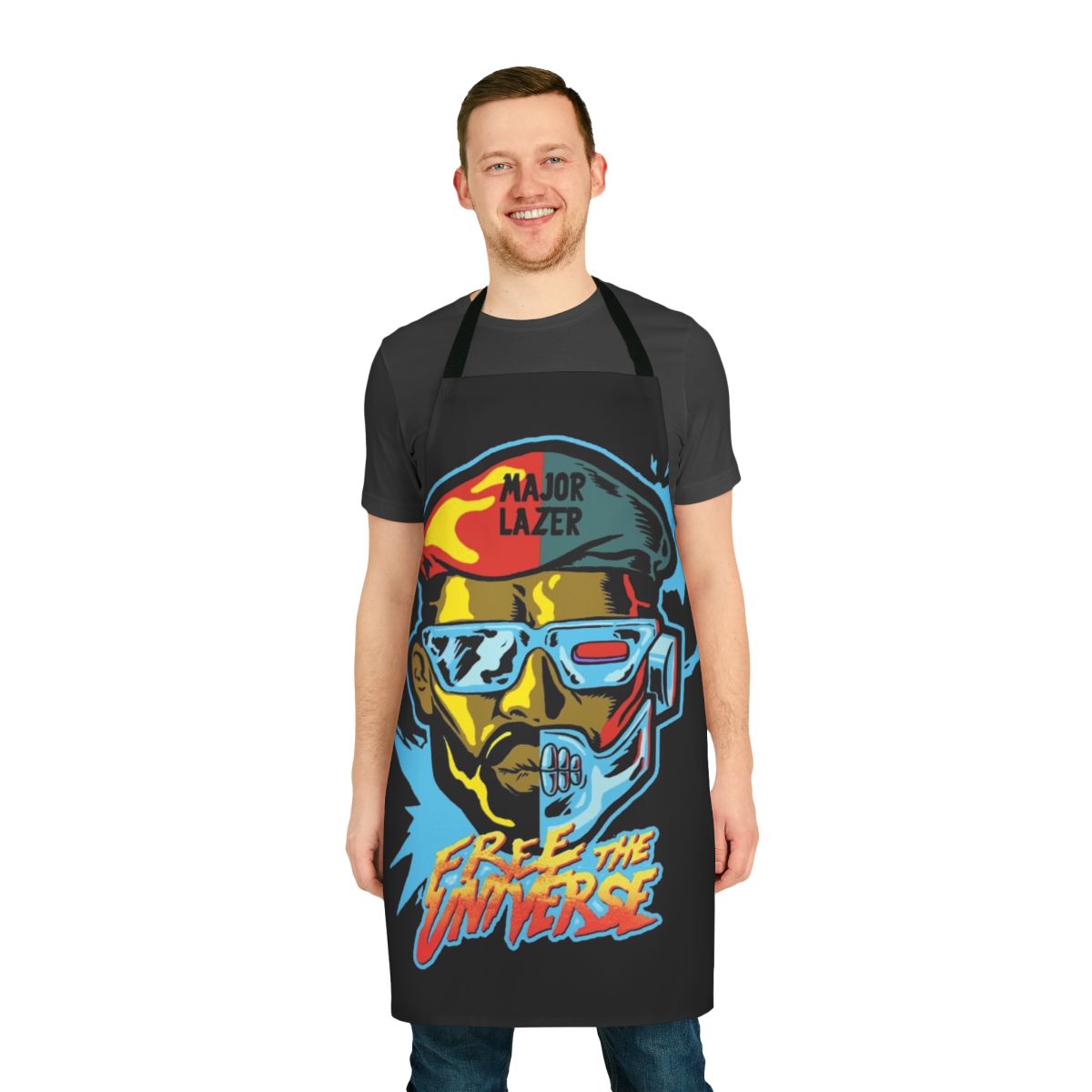 Vibrant music festival apron with bold "Major" design, perfect for DJs and electronic music events.