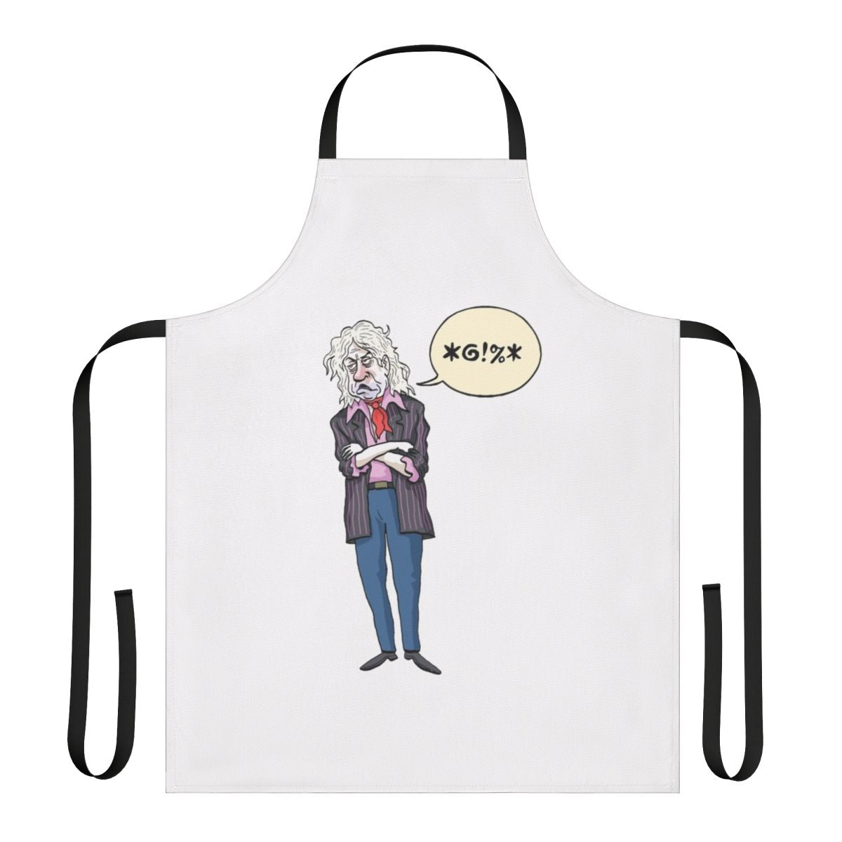 Sir Gob Beldof-inspired kitchen apron with musical notes and patterns