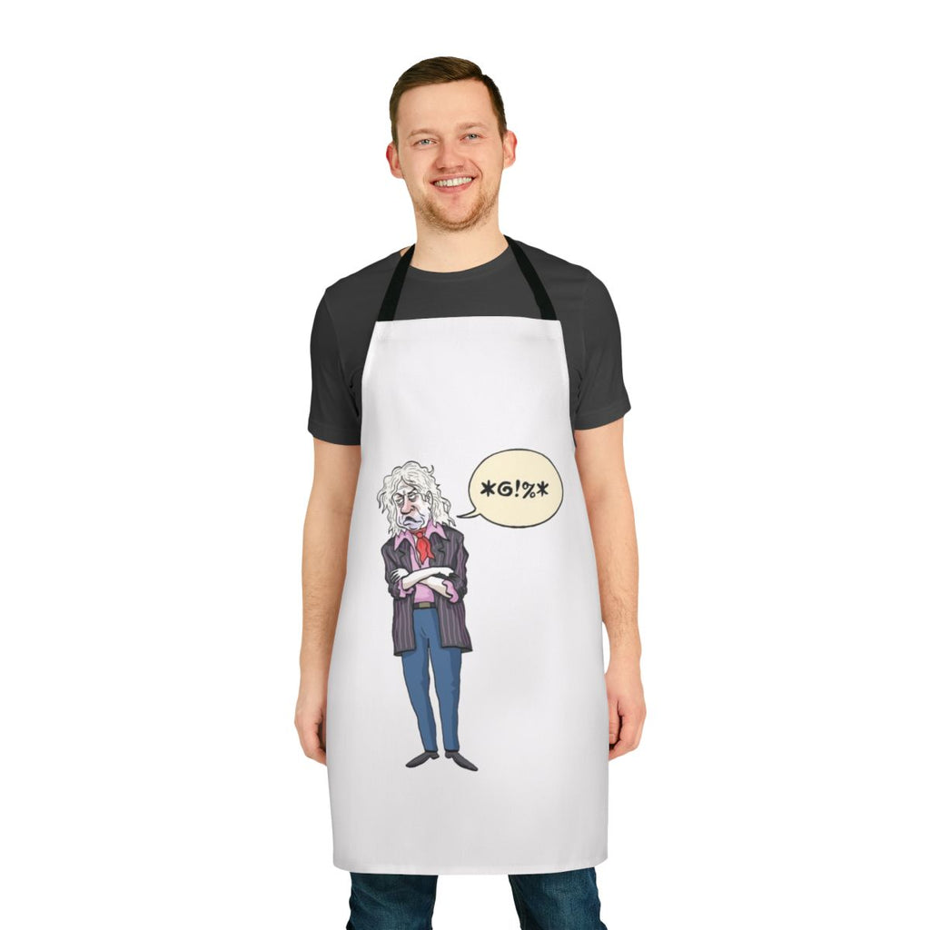 Sir Gob Beldof-inspired kitchen apron with musical notes and patterns
