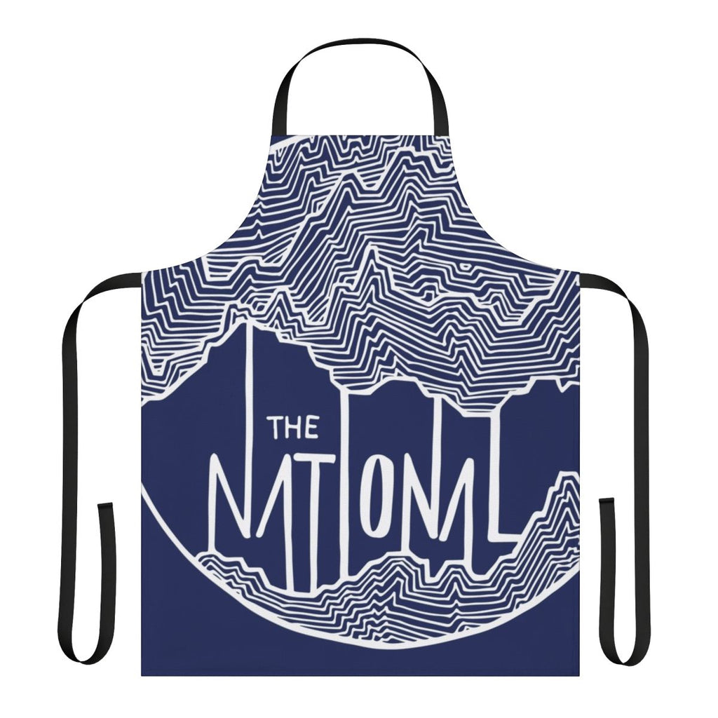 Handdrawn line art apron featuring The National indie rock band logo and album art