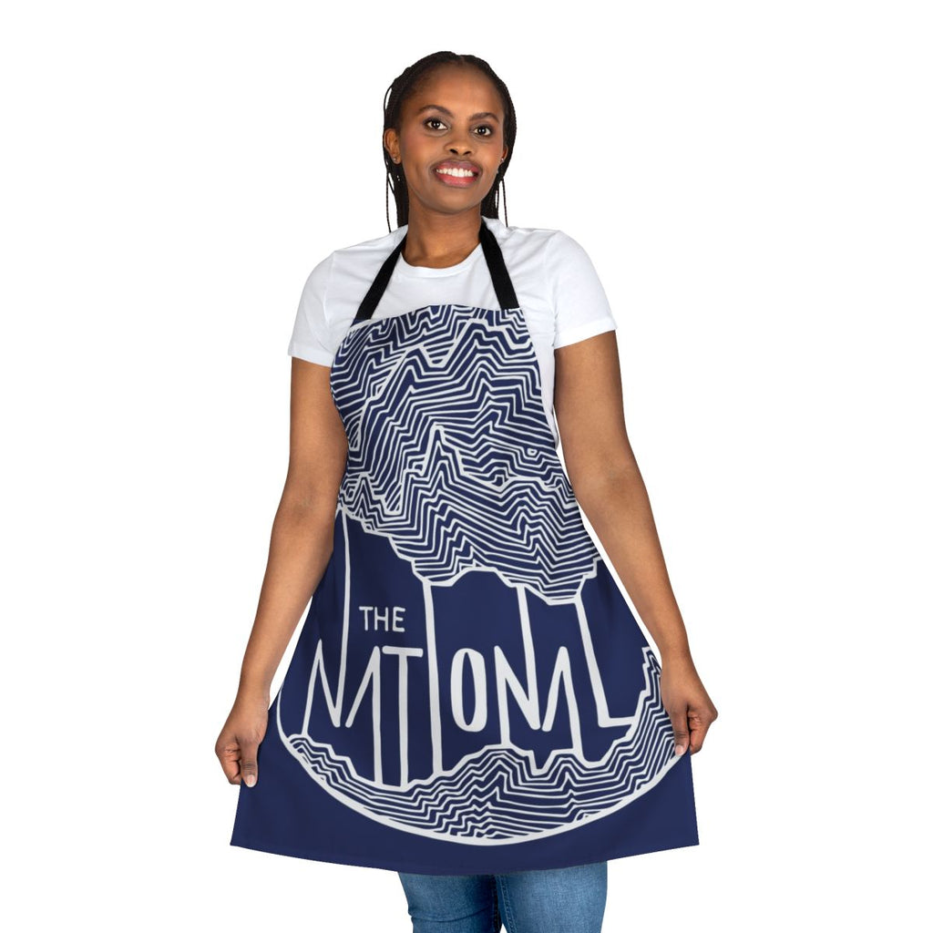 Handdrawn line art apron featuring The National indie rock band logo and album art